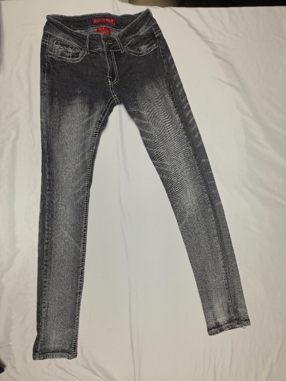 Red Rivet Acid Wash Black Skinny Jeans Thick White Stitch Size 5
